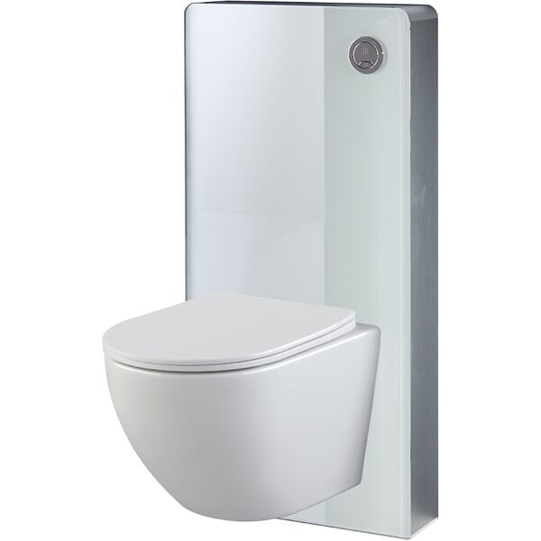 GODART - Pack WC suspendu gain de place bâti mural verre blanc + cuvette sans bride Corolla - large