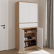 ID MARKET - Armoire à chaussures 24 paires TOMI 4 portes 1 tiroir façon hêtre et blanc - vignette