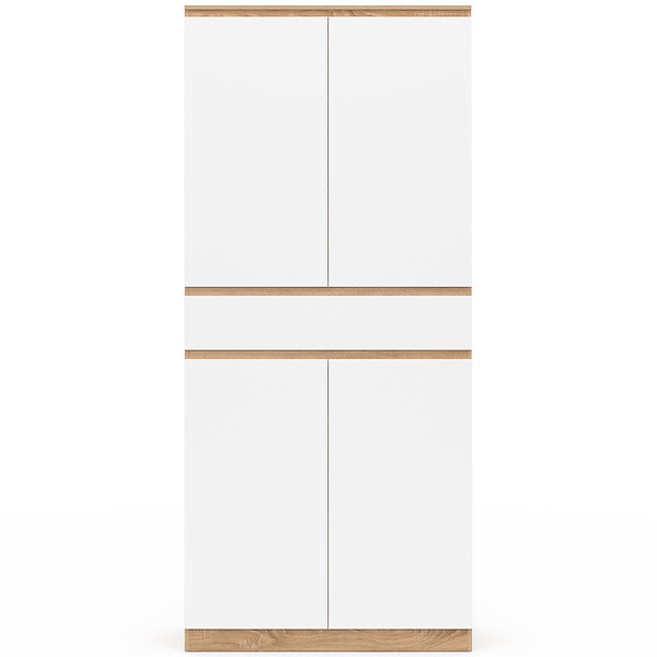 ID MARKET - Armoire à chaussures 24 paires TOMI 4 portes 1 tiroir façon hêtre et blanc - large