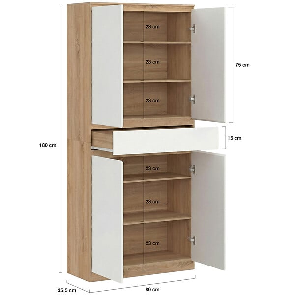 ID MARKET - Armoire à chaussures 24 paires TOMI 4 portes 1 tiroir façon hêtre et blanc - large