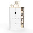 ID MARKET - Meuble de rangement L. 80 cm NOUK pour bureau, chambre, entrée avec 3 portes et 2 tiroirs blanc et bois - vignette