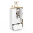 ID MARKET - Meuble de rangement L. 80 cm NOUK pour bureau, chambre, entrée avec 3 portes et 2 tiroirs blanc et bois - vignette
