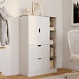 ID MARKET - Meuble de rangement L. 80 cm NOUK pour bureau, chambre, entrée avec 3 portes et 2 tiroirs blanc et bois - vignette