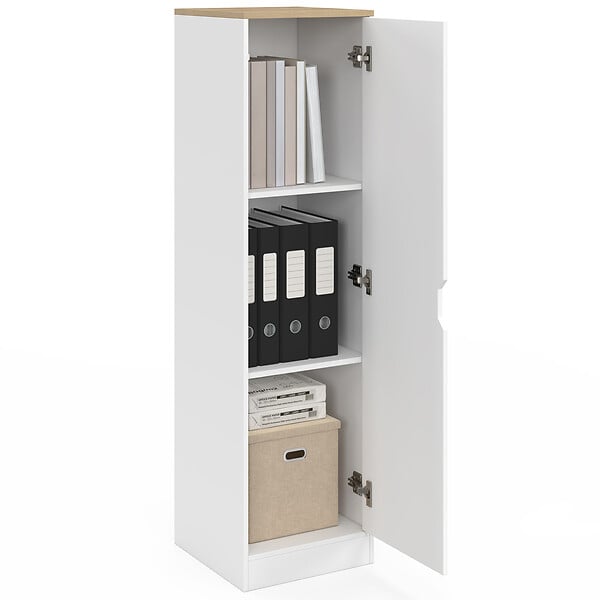 ID MARKET - Armoire de rangement NOUK 1 porte avec étagères blanc et bois - large
