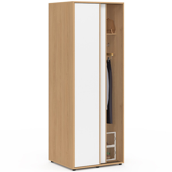 ID MARKET - Armoire 2 portes coulissantes SLIDEA bois et blanc 60 cm penderie avec étagère - large