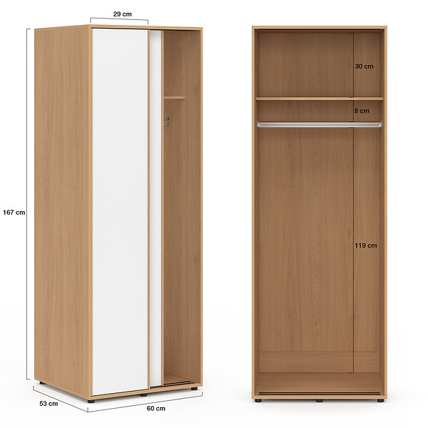 ID MARKET - Armoire 2 portes coulissantes SLIDEA bois et blanc 60 cm penderie avec étagère - large