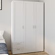 ID MARKET - Armoire 3 portes VITO blanc penderie 120 cm avec 2 tiroirs et étagères - vignette