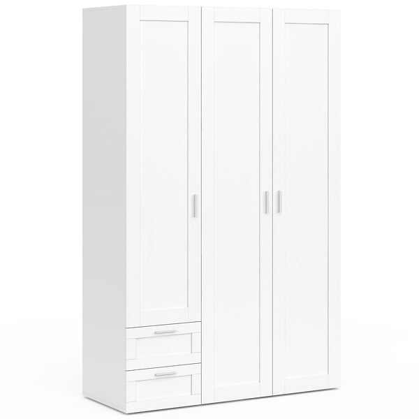 ID MARKET - Armoire 3 portes VITO blanc penderie 120 cm avec 2 tiroirs et étagères - large