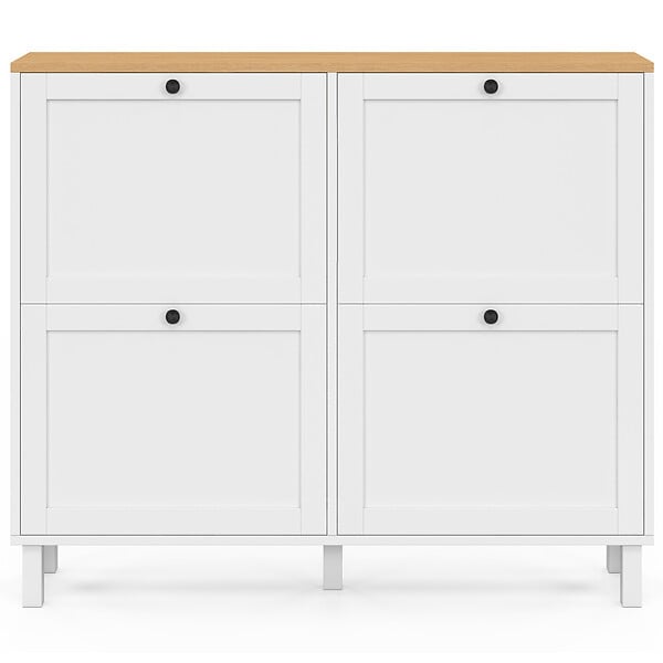 ID MARKET - Meuble à chaussures 20 paires ACHILLE 4 portes blanc et plateau bois - large
