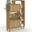 ID MARKET - Meuble à chaussures 18 paires HANAE 3 portes effet naturel cannage avec étagère - vignette
