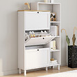 ID MARKET - Meuble à chaussures 18 paires ACHILLE 3 portes blanc et plateau bois avec étagère - vignette