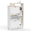 ID MARKET - Meuble à chaussures 18 paires ACHILLE 3 portes blanc et plateau bois avec étagère - vignette