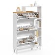 ID MARKET - Meuble à chaussures 18 paires ACHILLE 3 portes blanc et plateau bois avec étagère - vignette