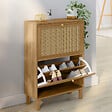 ID MARKET - Meuble à chaussures 12 paires HANAE 2 portes effet naturel cannage - vignette