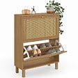 ID MARKET - Meuble à chaussures 12 paires HANAE 2 portes effet naturel cannage - vignette