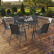 ID MARKET - Salon de jardin MADRID table ronde 120 CM et 6 chaises empilables gris anthracite - vignette