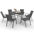 ID MARKET - Salon de jardin MADRID table ronde 120 CM et 6 chaises empilables gris anthracite - vignette