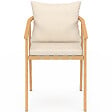 ID MARKET - Salon de jardin SOLAL table ronde 120 cm avec pied lattes en métal et 6 chaises de jardin avec lanières et coussins beiges - vignette