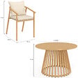 ID MARKET - Salon de jardin SOLAL table ronde 120 cm avec pied lattes en métal et 6 chaises de jardin avec lanières et coussins beiges - vignette
