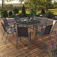 ID MARKET - Salon de jardin MADRID table ronde 150 CM et 8 chaises empilables gris anthracite - vignette