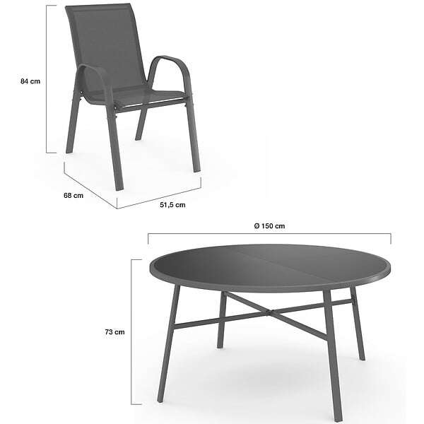 ID MARKET - Salon de jardin MADRID table ronde 150 CM et 8 chaises empilables gris anthracite - large