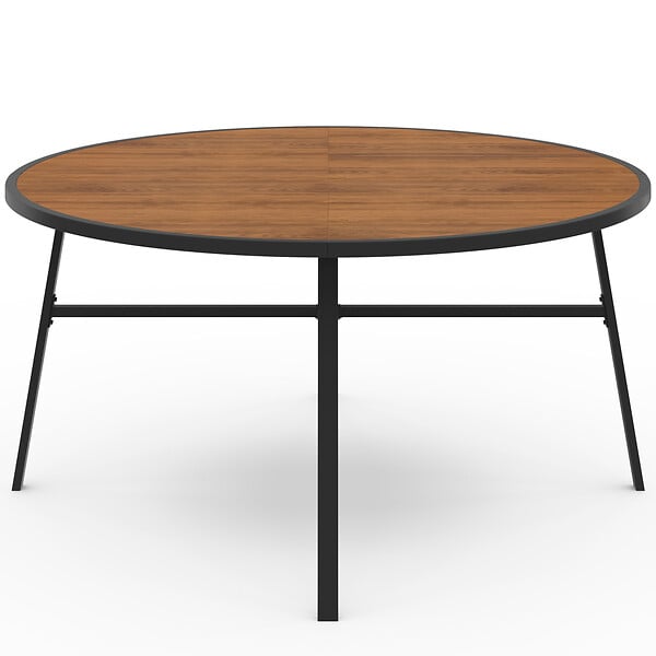 ID MARKET - Salon de jardin NOUMEA table ronde 150 cm plateau verre trempé effet bois et 8 chaises empilables noir et bois - large