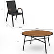 ID MARKET - Salon de jardin NOUMEA table ronde 150 cm plateau verre trempé effet bois et 8 chaises empilables noir et bois - vignette