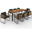 ID MARKET - Salon de jardin RIO table 190 CM et 8 chaises structure métal noir, cordage effet rotin clair et coussins noirs - vignette