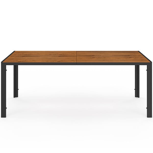 ID MARKET - Salon de jardin RIO table 190 CM et 8 chaises structure métal noir, cordage effet rotin clair et coussins noirs - large