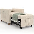 ID MARKET - Fauteuil convertible EMILE lit d'appoint 1 place 69 x 170 cm tissu chenille beige - vignette