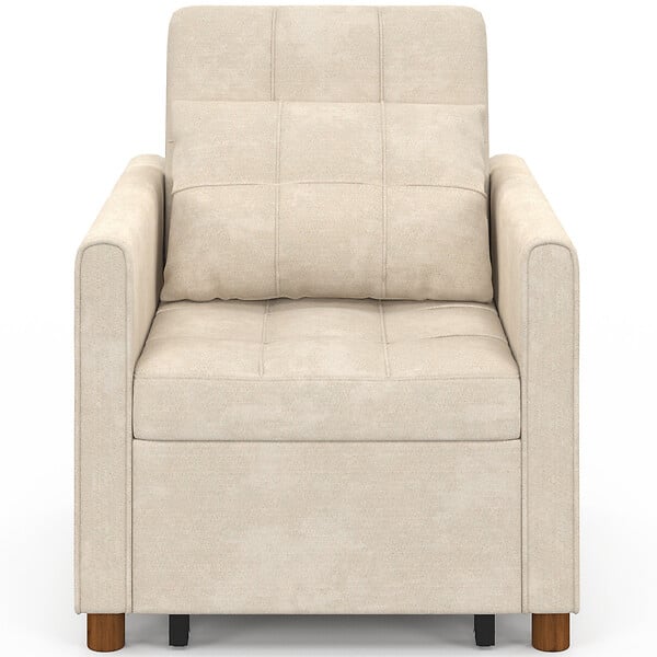 ID MARKET - Fauteuil convertible EMILE lit d'appoint 1 place 69 x 170 cm tissu chenille beige - large