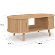 ID MARKET - Table basse ovale ROMIE 100 cm 2 portes coulissantes lattes tasseau bois coloris chêne - vignette