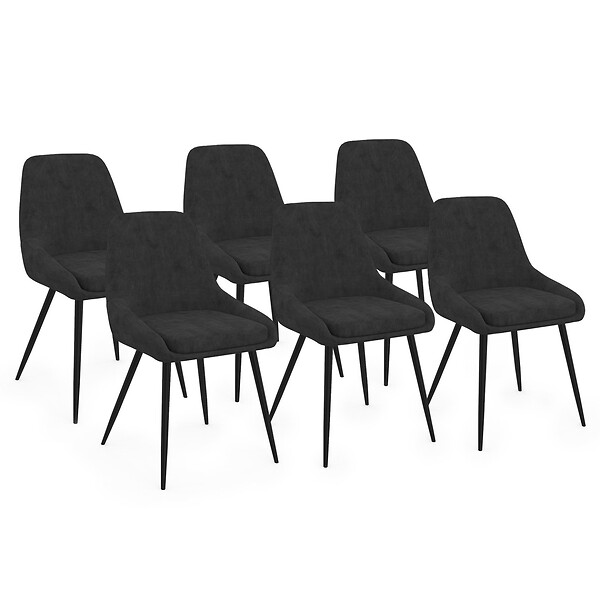 ID MARKET - Lot de 6 chaises THALYA en velours noir avec accoudoirs - large