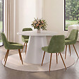 ID MARKET - Lot de 4 chaises THALYA en tissu chenille vert et pieds effet noyer avec accoudoirs - vignette