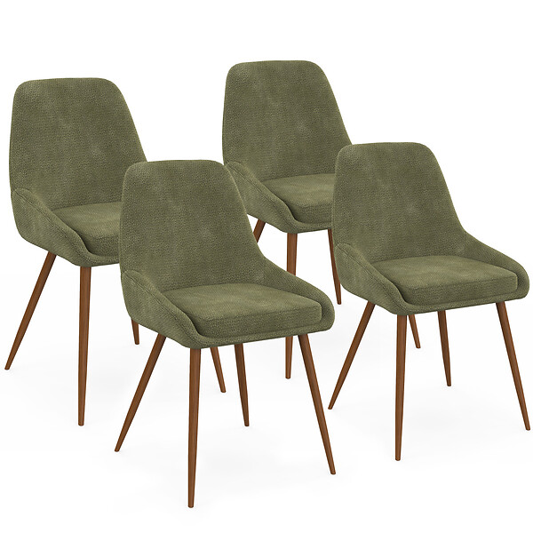 ID MARKET - Lot de 4 chaises THALYA en tissu chenille vert et pieds effet noyer avec accoudoirs - large