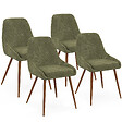 ID MARKET - Lot de 4 chaises THALYA en tissu chenille vert et pieds effet noyer avec accoudoirs - vignette