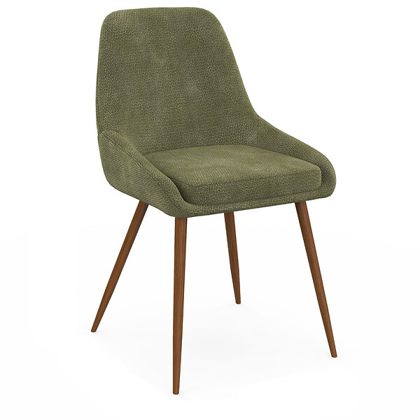 ID MARKET - Lot de 4 chaises THALYA en tissu chenille vert et pieds effet noyer avec accoudoirs - large
