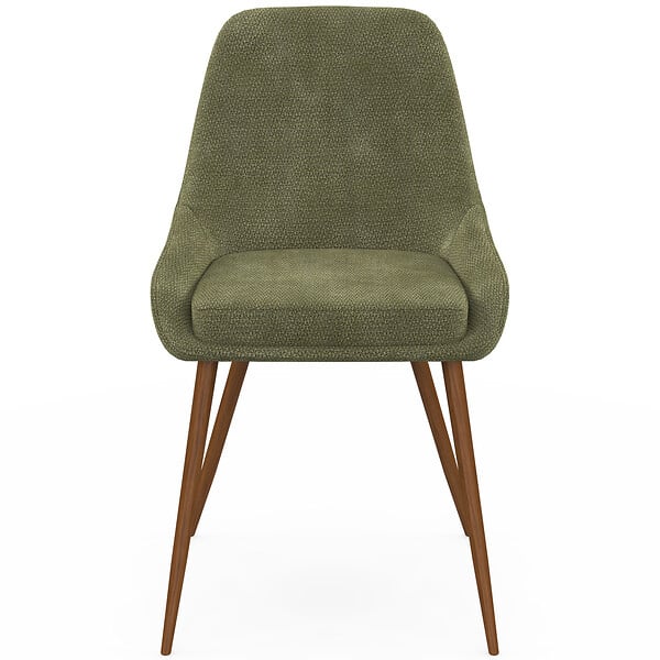 ID MARKET - Lot de 4 chaises THALYA en tissu chenille vert et pieds effet noyer avec accoudoirs - large