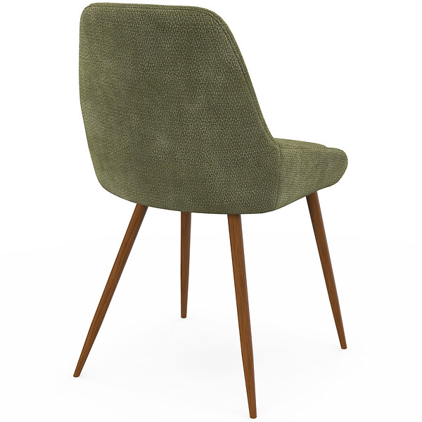 ID MARKET - Lot de 4 chaises THALYA en tissu chenille vert et pieds effet noyer avec accoudoirs - large
