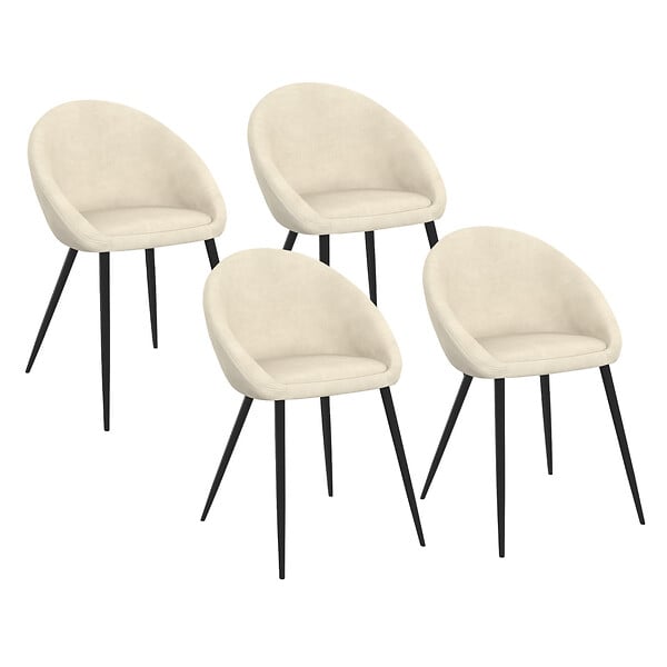 ID MARKET - Lot de 4 chaises NAYA en velours crème pour salle à manger - large