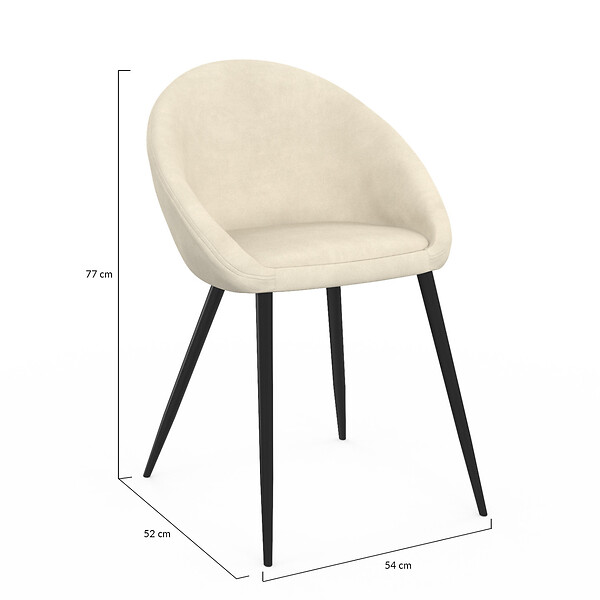 ID MARKET - Lot de 4 chaises NAYA en velours crème pour salle à manger - large