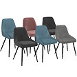ID MARKET - Lot de 6 chaises THALYA en velours mix color pastel bleu x2, gris foncé x2, gris clair, rose avec accoudoirs - vignette