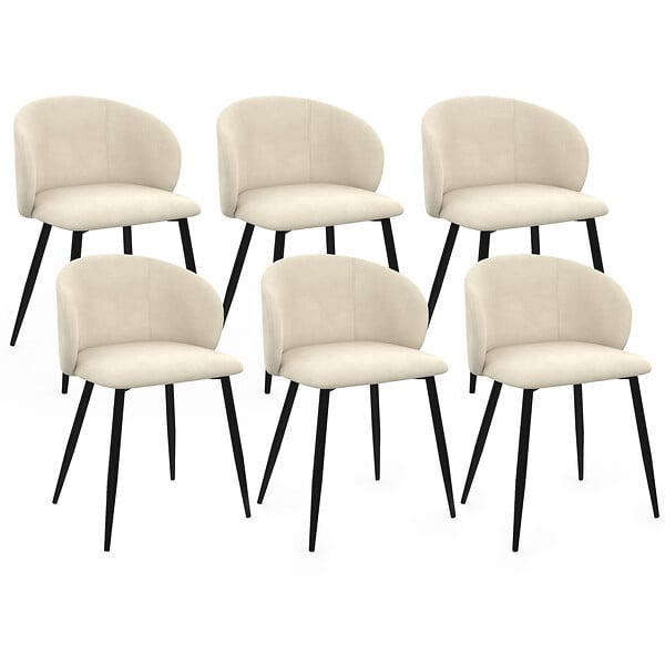 ID MARKET - Lot de 6 chaises KIRA en velours crème pour salle à manger - large