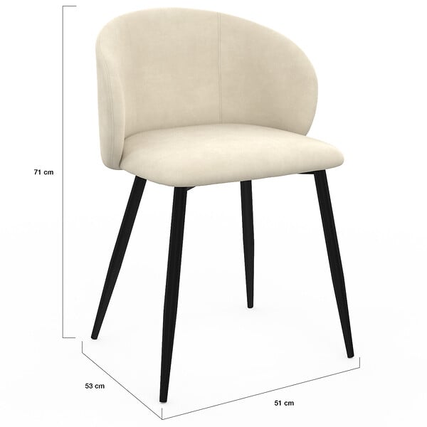 ID MARKET - Lot de 6 chaises KIRA en velours crème pour salle à manger - large