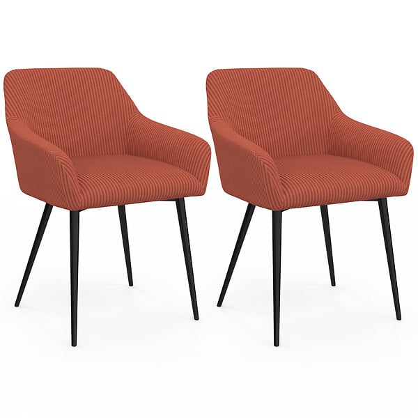 ID MARKET - Lot de 2 chaises de salle à manger, fauteuils de table JANY en velours côtelé terracotta - large