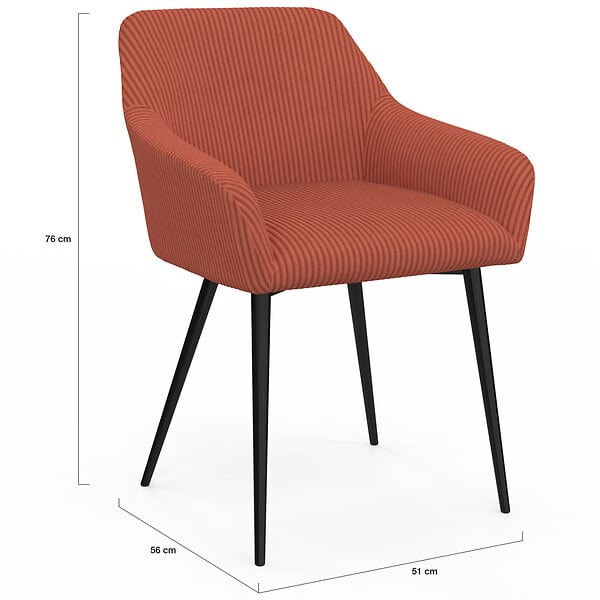 ID MARKET - Lot de 2 chaises de salle à manger, fauteuils de table JANY en velours côtelé terracotta - large