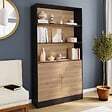 ID MARKET - Etagère bibliothèque CARLA 3 niveaux XXL 1 placard noir et effet bois 190 cm - vignette
