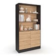 ID MARKET - Etagère bibliothèque CARLA 3 niveaux XXL 1 placard noir et effet bois 190 cm - vignette