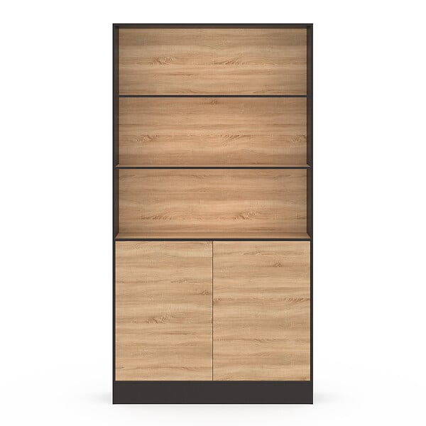 ID MARKET - Etagère bibliothèque CARLA 3 niveaux XXL 1 placard noir et effet bois 190 cm - large