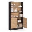 ID MARKET - Etagère bibliothèque CARLA 3 niveaux XXL 1 placard noir et effet bois 190 cm - vignette